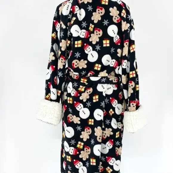 JUST LOVE Holiday Winter Snowman Cozy Sherpa Soft Warm Robe Womens Size L - Picture 3 of 4